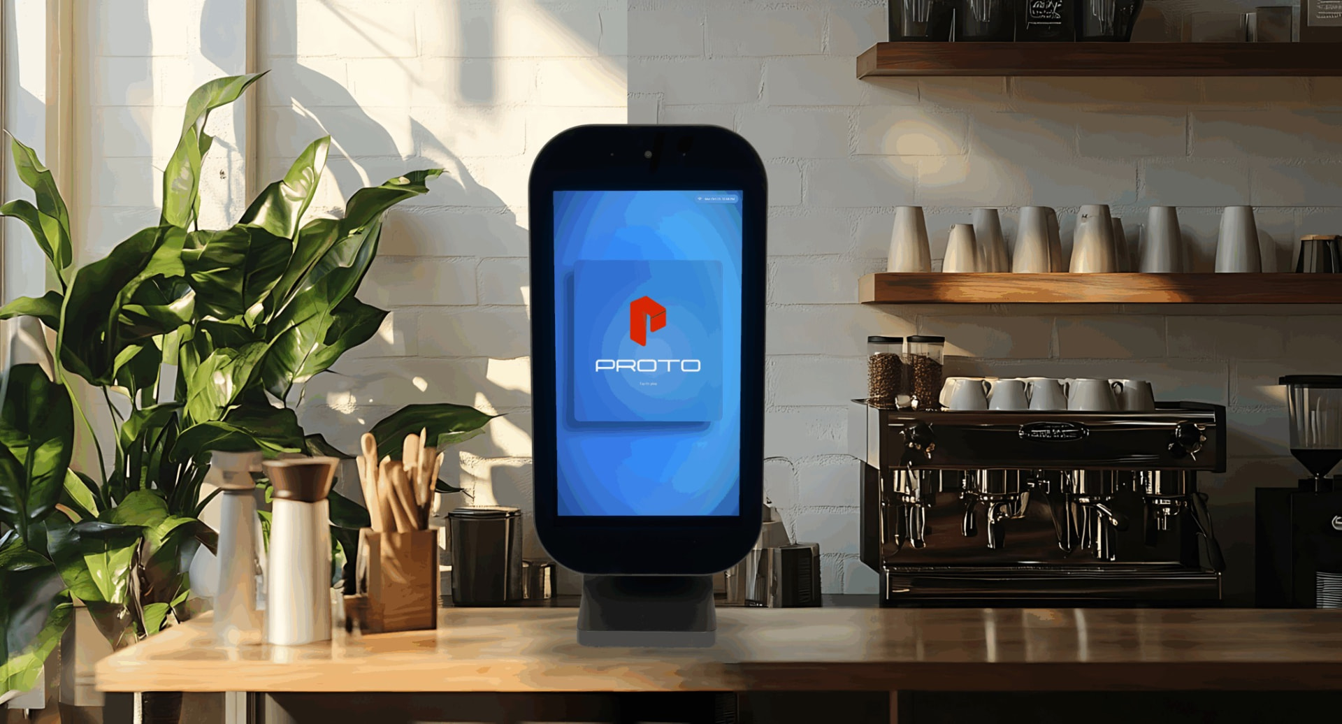 Proto M2 installed on a counter in a coffee shop